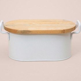 Resim The Mia Stripe Ahşap Kapaklı Ekmek Saklama Kutusu Beyaz 40x22x18 Cm Beyaz 