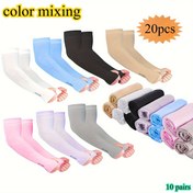 Resim 20 adet Erkek ve Kadın Güneş Kremi Kollari UV Soğutma Kol 10 Çift, Başparmak Delikleri ile Sürüş, Golf, Balıkçılık, Bisiklet, Yürüyüş için Uygun 21 Çift 