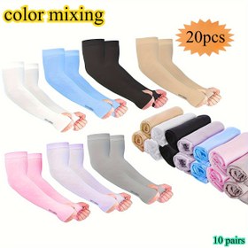 Resim 20 adet Erkek ve Kadın Güneş Kremi Kollari UV Soğutma Kol 10 Çift, Başparmak Delikleri ile Sürüş, Golf, Balıkçılık, Bisiklet, Yürüyüş için Uygun 21 Çift 