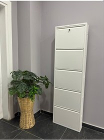 Resim Metal Ayakkabılık 5'li Beyaz Kilitli Model Beyaz 