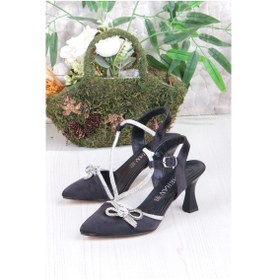 Resim Fort 35317 Taşlı Fiyonlu Biye Taşlı Topuklu Abiye Ayakkabı Kadın Ayakkabı Siyah 