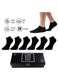 Resim Lion Monroe Saf Bambu Erkek Patik Düz Kısa Siyah Çorap Dikişsiz Premium Kutulu 6'lı L5952aznp Softaura 