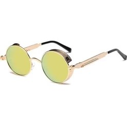 Resim Ykd Store Metal Yuvarlak Çerçeve Steampunk Retro Güneş Gözlüğü Erkek Kadınlar 3 (Yurt Dışından) 