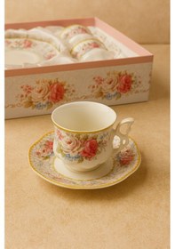 Resim Cvs 6 Kişilik 12 Parça Porselen Fincan Takımı Kahve Fincanı Seti Modern İnce Tasarım-221 Düz 