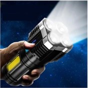 Resim Ultra Parlak El Feneri Usb Şarj 4 Led+yan Cob Led Taktik Günlük Hayat Kamp Avcılık El Feneri 