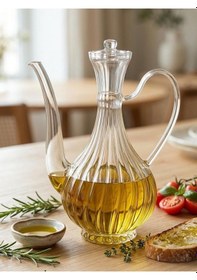 Resim Çizgili Tasarım Füme Kafalı Mermer Stantlı Borosilikat Cam Glorry Cam Yağlık 700 Ml+700 Ml Şeffaf 