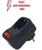 Resim Şahnet Tekli Siyah Anahtarlı Akım Korumalı Fiş Priz - Şok Korumalı Priz 