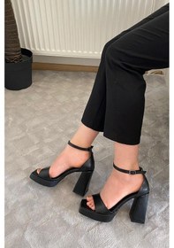 Resim Asmi Shoes Kadın Verlino Tek Bantlı Bilekten Bağlamalı 10 Cm Platform Topuklu Ayakkabı Siyah Siyah 