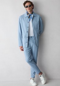 Resim Havacı Mavi Tapered Fit Beli Lastikli Çizgili Likralı Yan Cepli Kanvas / Chino Pantolon - Tapered Fit / Havacı Mavi / 33 