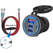 Resim Sunshine022 Üçlü Portlu Hızlı Araç Şarj Cihazı Tip-c Pd 30 Qc 30 Düğmeli Mavi Işıklı Kablolu 