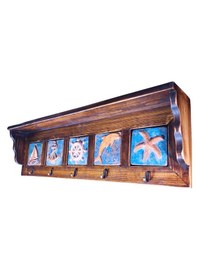 Resim Anahtarlık, Duvara Asılabilir Taç Raflı Deniz Temalı Spirütüel Anahtar Askısı 53x8,5x15,5 H Kahverengi 