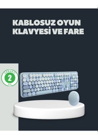 Resim Mey İthalat Retro Daktilo Stilli Kablosuz Klavye Mouse Seti Sessiz Ve Şık 