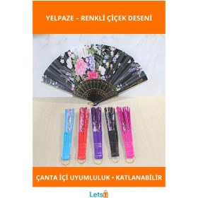 Resim Renkli Çiçek Desenli Hafif Katlanabilir Plastik Yelpaze 1 Adet 