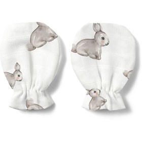 Resim DEUX LAPINS % 100 Pamuk Yenidoğan Müslin Eldiven 3’lü Set Iconique Lapin-gri Tavşan Desenli 
