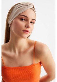 Resim Butik Tasarım Kadın Bandana Saç Bandı, Ekstra Yumuşak, Esnek, Doğal, Pamuklu Penye - Tek Ebat / Bej-beyaz Bej-beyaz 