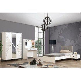 Resim Safir Genç Odası, Dolap Karyola Çalışma Masası Komodin (504435640) Beyaz 