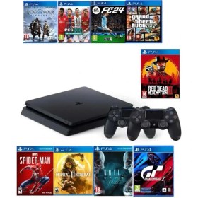 Resim Sony Ps4 500 GB Slim Kasa 10 Oyunlu 2 Adet Kol (12.02V - Yazılımsal Kırık) Yenilenmiş 12 Ay Garanti 