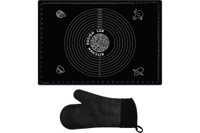 Resim Feyza Design 2'li Siyah Silikon Hamur Açma Matı ve Yanmaz Mutfak Fırın Eldiveni 