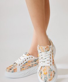 Resim Limoya Silfa Beyaz Örgü Desenli Yüksek Taban Bağcıklı Kadın Sneakers, Kadın Spor Ayakkabı 