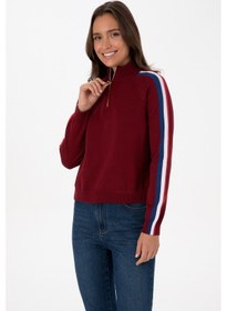 Resim U.S. Polo Assn. Kadın Bordo V Yaka Fermuarlı Kazak 50314691-VR014 