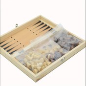 Resim Stratejik ve eğitim amaçlı oyunlar için katlanabilir ve taşınabilir üçlü ahşap satranç seti, 34CM 