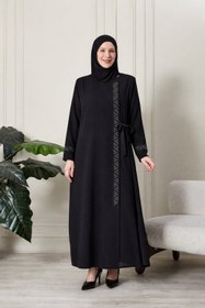Resim Kadın Büyük Beden Etamin Abaya Ferace - siyah / 3XL 