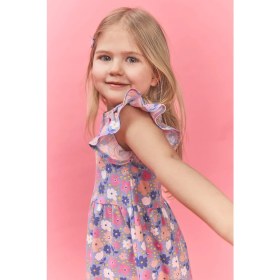 Resim DeFacto Desenli Fırfırlı Kısa Kollu Elbise Kız Bebek H2176A526SM 
