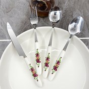 Resim 4/3 Parça Çiçek Desenli Seramik Kulplu Paslanmaz Çelik Yemek Takımı, Parlak Yüzeyli Tatlı Kaşığı Bıçak ve Çatal, Ev, Restoran, Mutfak, Günlük Kullanım ve Bayram Toplantıları İçin Uygun 