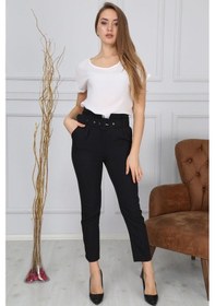 Resim Bluence Beli Kemerli Siyah Dar Paça Kumaş Pantolon Siyah 