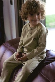 Resim Little Gusto Bebek Pijama Takımı Cosmos Haki Organik Pamuk 
