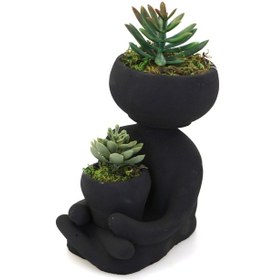 Resim Yapay Çiçek Deposu Succulentli Buda Heykeli Siyah Trend Model 
