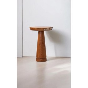 Resim Ahşap Tekli Mantar Yan Sehpa Modern 50 cm Açık Ceviz Fiskos Çiçeklik 