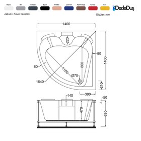 Resim Çift Kişilik Renkli Küvet | Jakuzi | 140x140 cm | Sanacryl - 140x140 / Lacivert / 2 Kişilik 