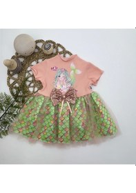Resim Cojans 1-2-3 Yaş Denizkızı Baskılı Pul Desen Etekli Kız Bebek Elbisesi Pudra Çok Renkli 