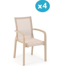 Resim Omnipazar Sy-2528 Plastik Fileli Bahçe Koltuk Sandalye 4'lü Set Bej 