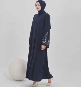 Resim Kolları Çiçek Nakışlı Valon Kollu Ferace Lacivert | 202485 - 48 / Lacivert 