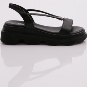 Resim Dgn 3511 Kadin Kalin Taban Taş İpli Sandalet 3511-2027-R1534 Siyah 