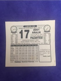 Resim 17 Aralık 2001 Takvim Yaprağı - Nostalji Koleksiyonluk Takvim Yaprağı B 