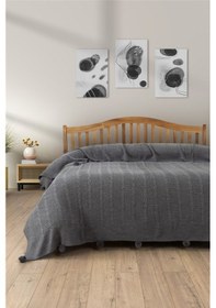 Resim Tek Kişilik Triko Örme Battaniye - Yumuşak Dokulu & Şık Yatak Örtüsü-örgü Battaniye Koyugrı Koyu Gri 