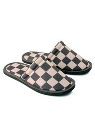 Resim Erkek Dama Desenli Yumuşak Taban Ev Terliği Siyah - Beyaz 