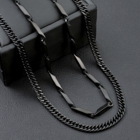 Resim 2'li Paket Erkek Siyah Paslanmaz Çelik Küba Bağlı Zincir Boyunluklar, Avant-Garde Punk Gotik Stil, Hip-Hop Takıları, Erkek Arkadaş İçin İdeal Hediye 