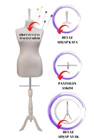 Resim Manken İstanbul Sünger Iğne Batabilen 42 Beden Beyaz Kumaşlı Ahşap Beyaz Ayaklı Terzi Mankeni Prova Mankeni Po-01 