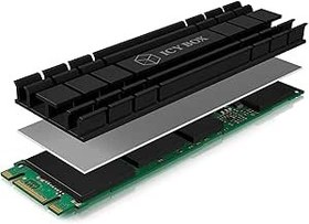 Resim ICY BOX M.2 SSD (2280), PS5 uyumlu, alüminyum, 2 x silikon ısı iletim pedi, kendinden yapışkanlı, pasif, IB-M2HS-701 için 5 mm yapı yüksekliğine sahip M.2 düz soğutucu 