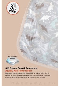 Resim Proof 3'lü Sıvı Su Geçirmez Bebek Mama Önlüğü Ağız Silme Mendili Bağlamalı 3 Prç BejGrup 6-24 Ay 
