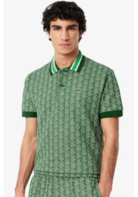 Resim Lacoste Classic Fit Monogram Polo T-shirt Erkek Polo Yaka Tişört Yeşil Yeşil 