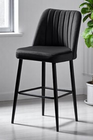 Resim Mymassa Ada Bar Sandalye - Babyface Antrasit Kumaş - Metal Siyah Ayak - Mutfak Sandalyesi - Bar Sandalyesi 