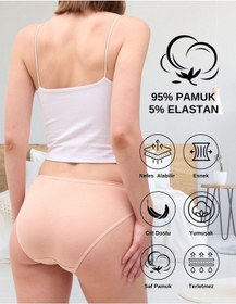 Resim Alya Underwear Kadın Pamuklu Hipster - Slip Külot 5 Farklı Renk 1 Pakette Ten 
