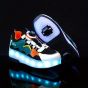 Resim Erkek ve Kız Neon Işık Yaylı Kaykay Ayakkabıları - Nefes Alabilen Mesh Sneakers, LED Işık Tasarımı, Siyah ve Renkli Desenler, Düşük Top Sneakers Koşu, Eğitim, Günlük Giyim, Kaykay Ayakkabıları, Eğitim Ayakkabıları, Canlı Renk Tasarımı, Esnek Tpr Taban 