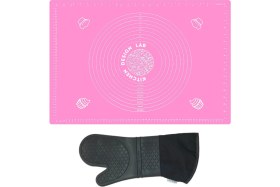 Resim Feyza Design 2’li Pembe ve Gri Silikon Hamur Açma Matı ile Fırın Eldiveni Seti 