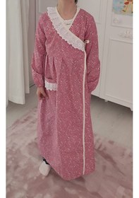 Resim Kız Çocuk Pembe Ve Mavi Renkli Çiçekli Namaz Elbisesi Yüzde Yüz Pamuklu Poplin Kumaş 3-14 Yaş Pembe 
